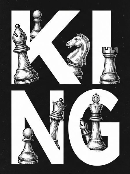 Картина "Шахові фігури у типографіці KING" A005539 фото